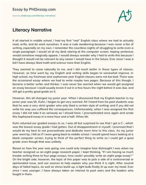 Literacy Narrative Essay Example - PHDessay.com