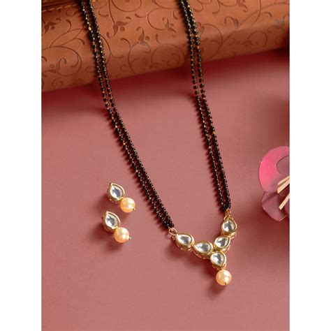 Buy Priyaasi Kundan Pearl Black Bead Gold-Plated Mangalsutra Online