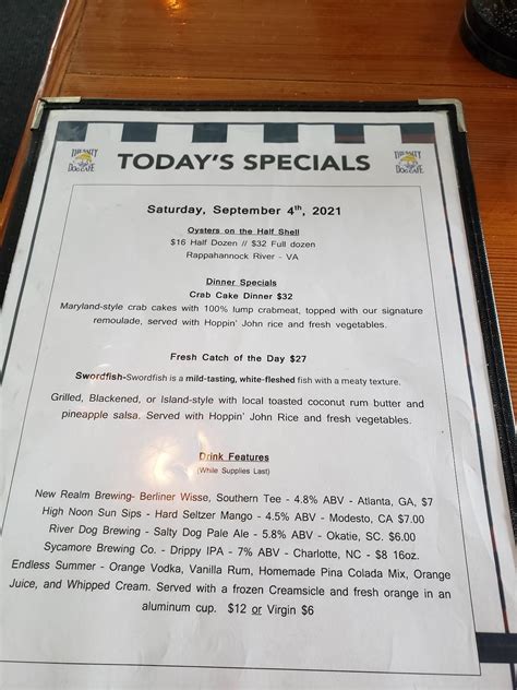 Menu at The Salty Dog Cafe, Hilton Head Island, 232 S Sea Pines Dr