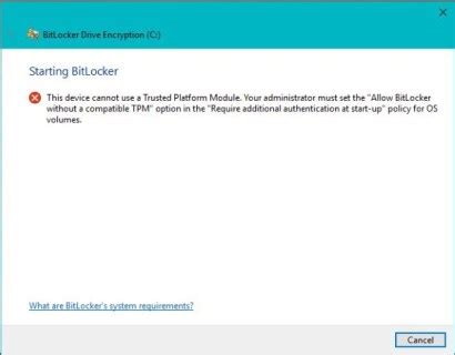 Image result for BitLocker This Device Can't Use a Trusted Platform Module