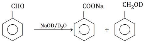 What will be the product when benzaldehyde is treated with NaOD in D2O