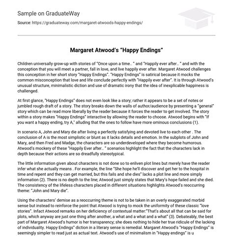 ⇉Margaret Atwood’s “Happy Endings” Analysis Essay Example | GraduateWay
