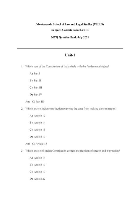 Constitution-II MCQ Qn Bank - Vivekananda School of Law and Legal ...