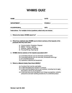 Fillable Online WHMIS QUIZ Fax Email Print - pdfFiller