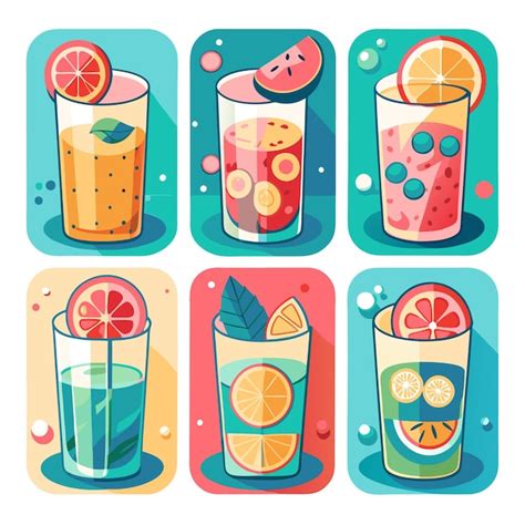 Set of 6 colorful glasses with different fruit juices | Premium AI ...