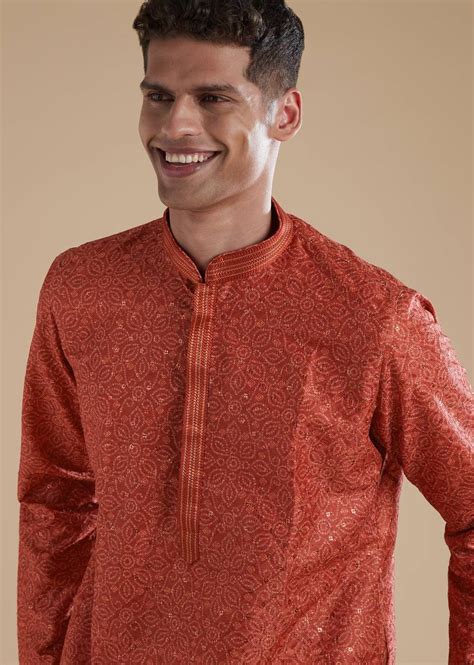 Buy Orange Silk Kurta Set With Sequins Detail Work | KALKI Fashion India