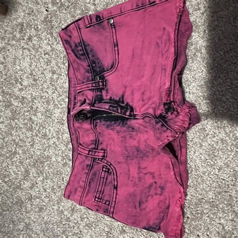 Pink low rise denim shorts. - Depop
