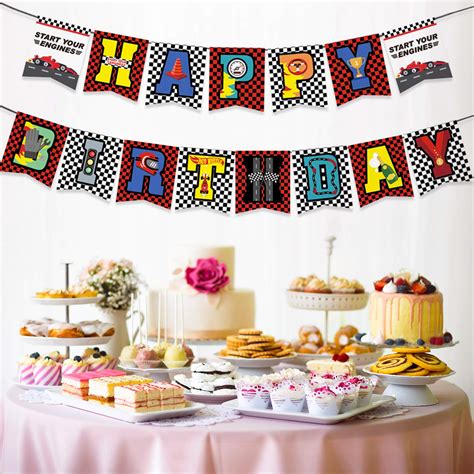 Buy LAOKEAI 43Pcs Racing Car Party Supplies Set - Happy Birthday Banner ...