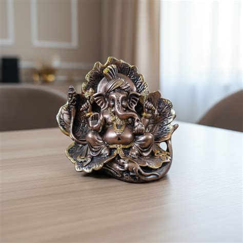 Premium Leaf-Design Ganesha Idol Showpiece – Antique Finish Decorative ...