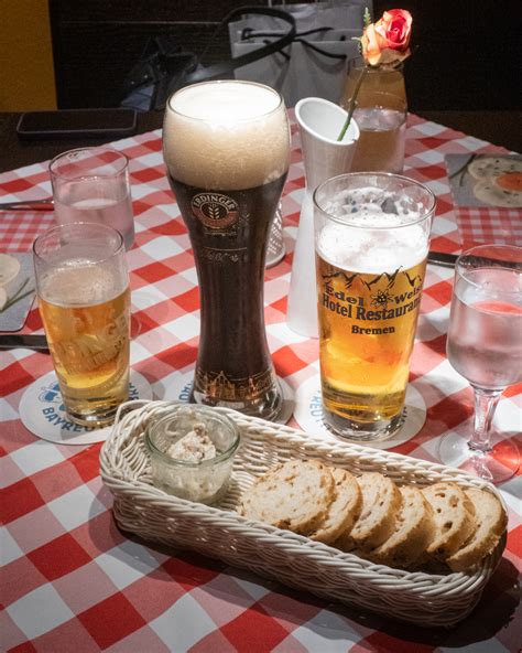 Three beers with some rye bread and mushroom spread as starters to ...