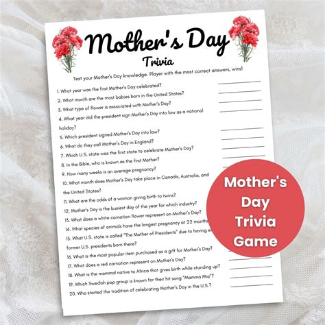 Mothers Day Trivia Game, Mothers Day Games, Seasonal Printable Game ...