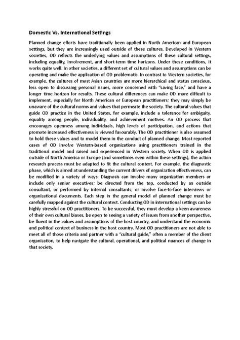 OD Practices in Domestic vs. Int'l Cultural Contexts: A Comparative ...