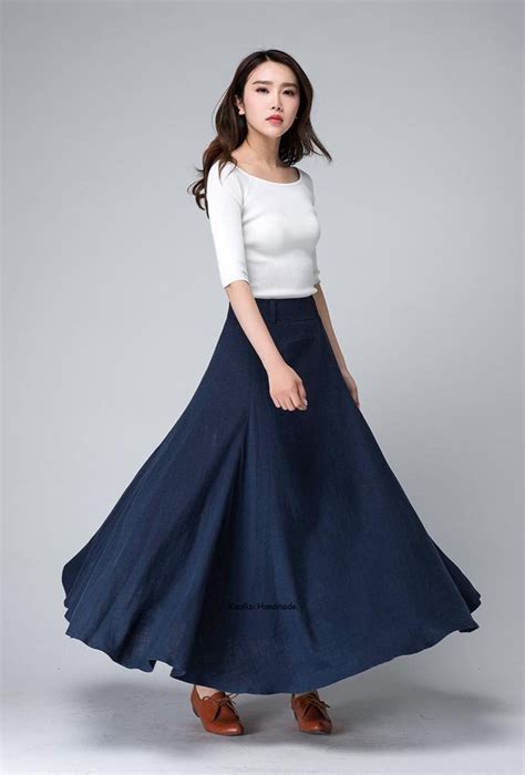 Dark Blue Skirt, Linen Skirt Women, Linen Maxi Skirt, A Line Skirt ...