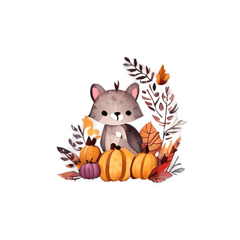 Cute Autumn Woodland Animals Clipart Watercolor Fall · Creative Fabrica