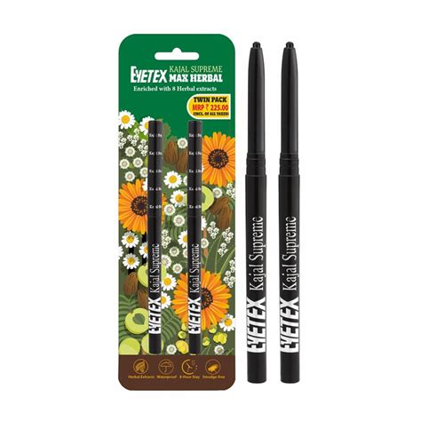Buy EYETEX Kajal Supreme Twin Max Herbal, 0.35G, Matte Black, Water ...