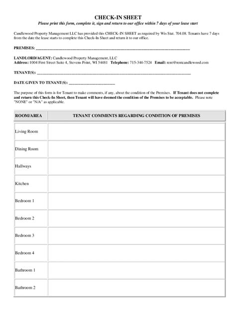Fillable Online Tenant Check-in Sheet Fax Email Print - pdfFiller