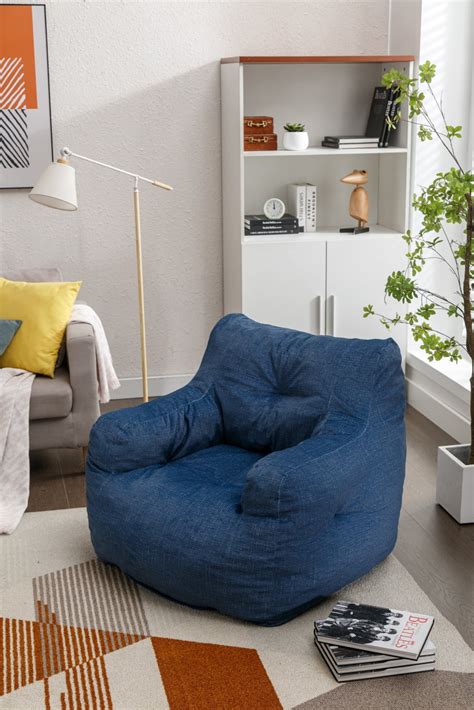 Bean Bag Chair with Filler, Cotton Linen Bean Bag Sofa with Tufted Soft ...