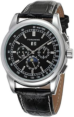 Buy FORSINING Leather Men's Automatic Analog Watch Power Reserve Date ...