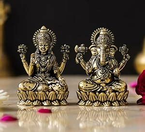Buy The Art Farm | Brass Laxmi Ganesha Idol Lord Lakshmi Ganesh Statue ...