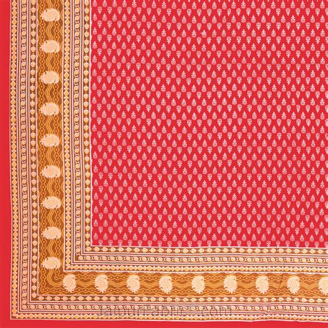 Crimson Border Floral Pattern Screen Print Cotton Double Bed Sheet ...