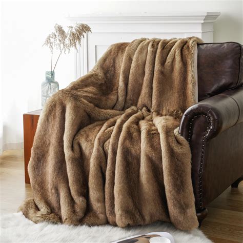 BATTILO HOME Luxury Camel Faux Fur Throw Blanket, Soft Cozy Warm Mink ...