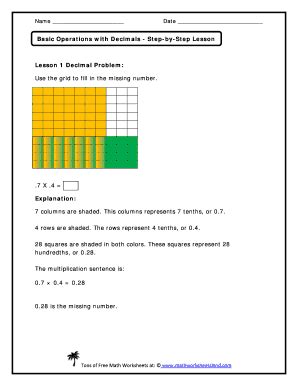 Fillable Online Basic Operations with Decimals Lesson Grade 5 Core Math ...