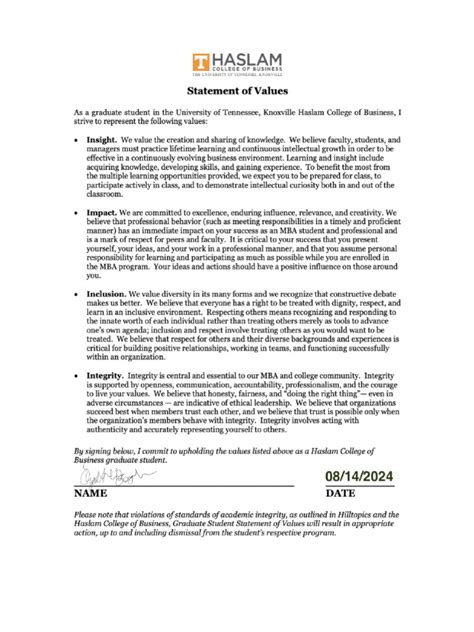 Image result for Bank Values Statement Examples