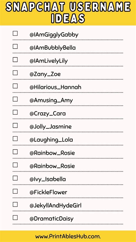 Printable List Of Snapchat Username Ideas - Printables Hub