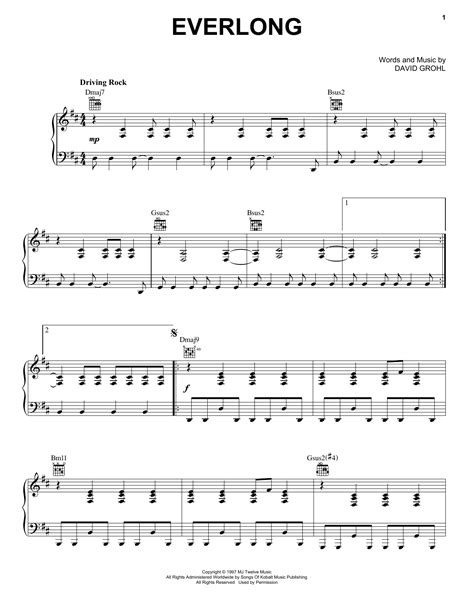 Everlong by Foo Fighters Sheet Music for Piano, Vocal & Guitar Chords ...