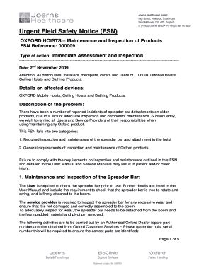 Fillable Online Urgent Field Safety Notice FSN - bphoists Fax Email ...