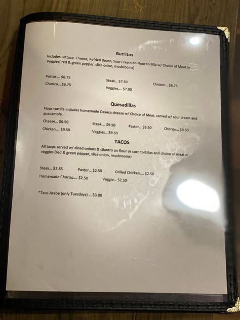 Menu at Cielo Mexican Grill restaurant, Schaumburg