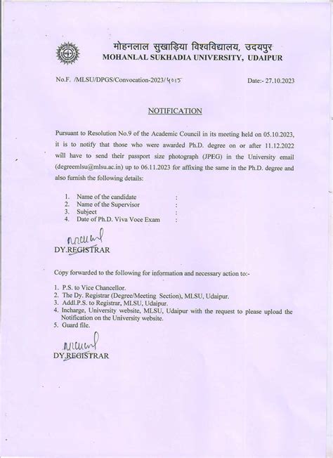 Notifications Regarding PHD Degree :: Mohanlal Sukhadia Univerity, Udaipur