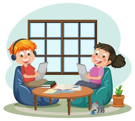 Enfants utilisant le concept de vecteur de tablette | Vecteur Premium