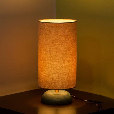 Buy ExclusiveLane Mango Wood Base, Cambric Cotton Shade Table Lamp for ...