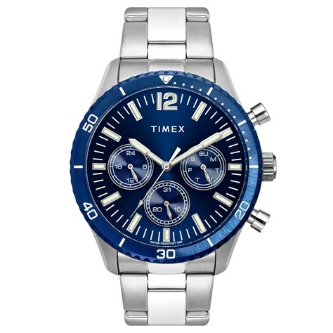 TIMEX Analog Watch for Man with Blue Round Dial & Silver Stainless ...