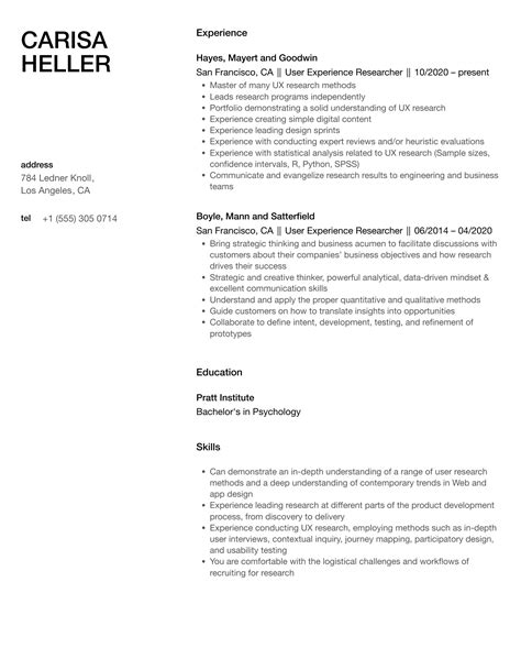 User Experience Researcher Resume Samples | Velvet Jobs