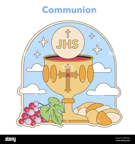 Communion sacrament illustration. Chalice with Eucharist bread and ...