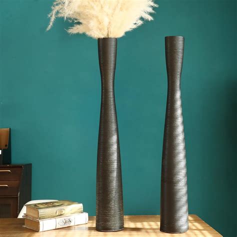Amazon.com: Nuogo 2 Pcs 20'' Black Tall Floor Vases Ceramic Skinny Long ...