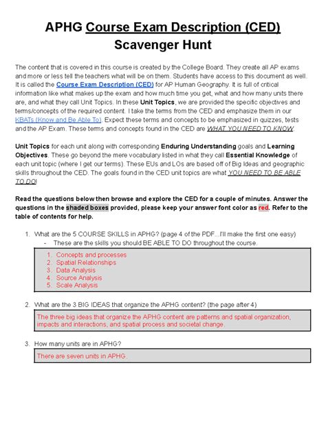 APHG CED Scavenger Hunt Overview for Exam Prep - Studocu