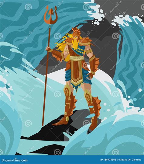 Poseidon Neptune Greek Mythology God Of Sea Vector Illustration ...