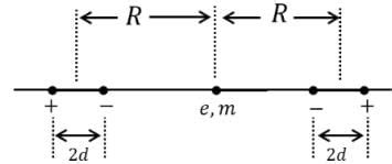 A particle of chargeeand massmis located at the midpoint of the line ...