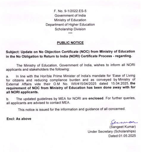 No Objection Certificate (NOC) for No Obligation to Return to India (NORI)