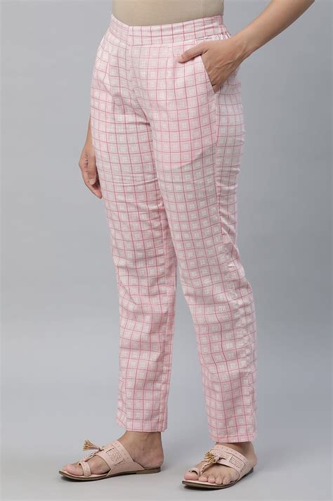 Buy Pink Check Print Narrow Palazzo Online for Woman | Shop for Aurelia