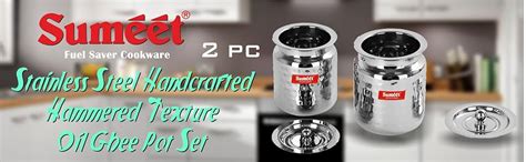 Buy Sumeet Stainless Steel Handcrafted Hammered Texture 2 Piece Oil And ...