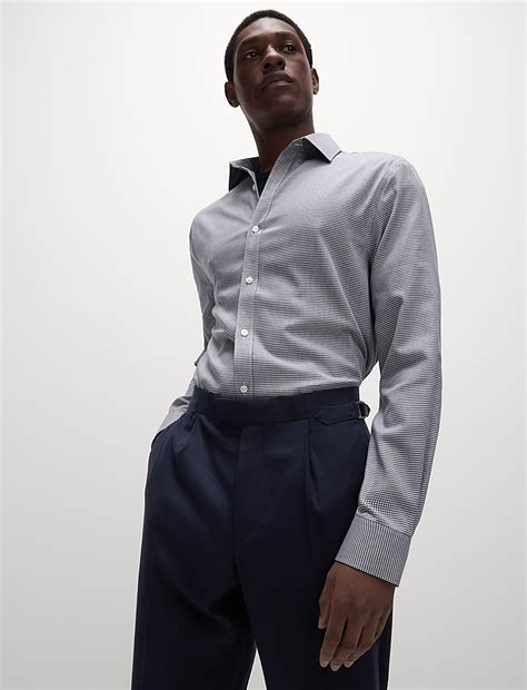 Buy Slim Fit Non Iron Pure Cotton Houndstooth Shirt at Marks & Spencer