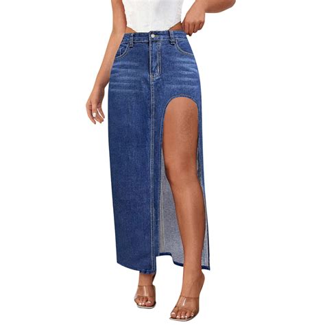 Akafmk Plus Size Womens Jean Skirts,Womens Denim Skirts,Solid Color ...