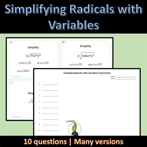 Free algebra 2 simplifying radicals with variables worksheet, Download ...