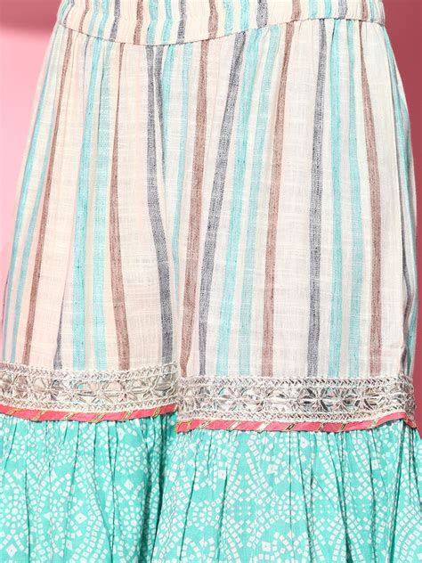 Buy Ishin Women's Rayon Sea Green Gotta Patti Embroidered A-Line Kurta ...