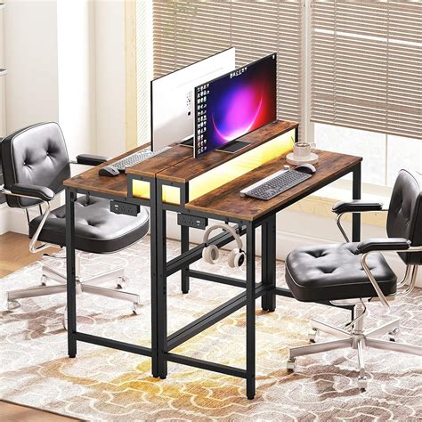 YATINEY Computer Desk with Charging Station and LED Lights, India | Ubuy