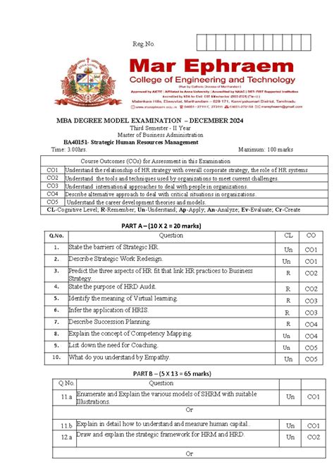 SHRM - Question bank - Reg. MBA DEGREE MODEL EXAMINATION – DECEMBER ...
